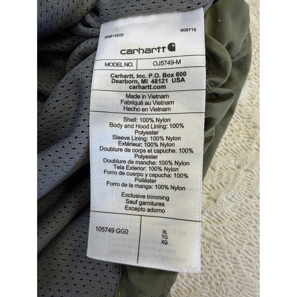 Carhartt Rain Defender Anorak Jacket XL Loose Fit Green Olive OJ5749-M - Picture 5 of 9